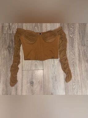 Windsor Brown Ruched Mesh Sleeve Corset Top NWT Medium